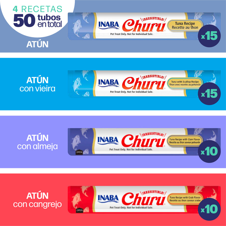 Inaba Churu Premio para gato variedad de atún y mariscos (bote 50 piezas)