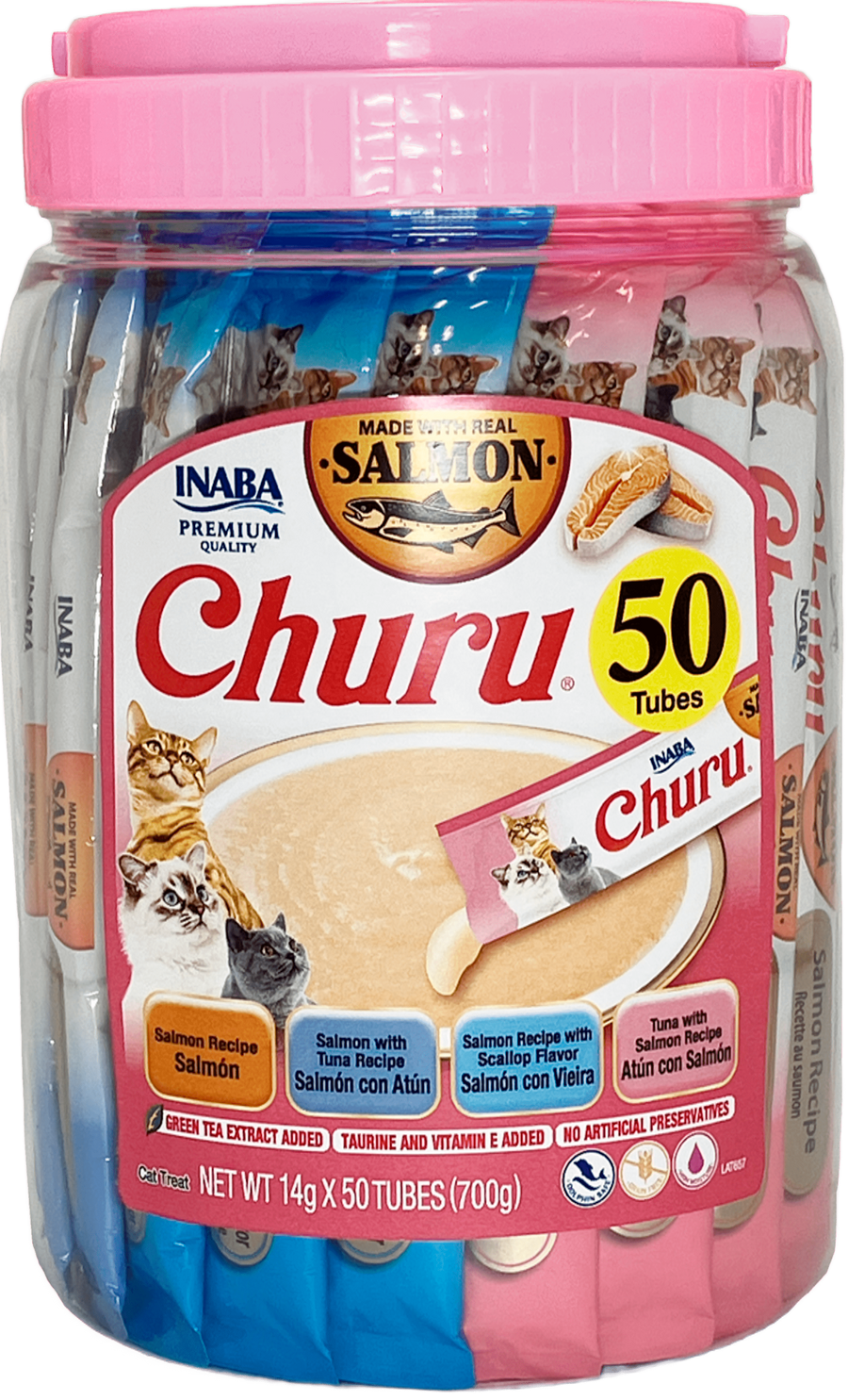 Churu Premio Para Gato Tarro Variedad de Salmón (Bote con 50 Piezas)