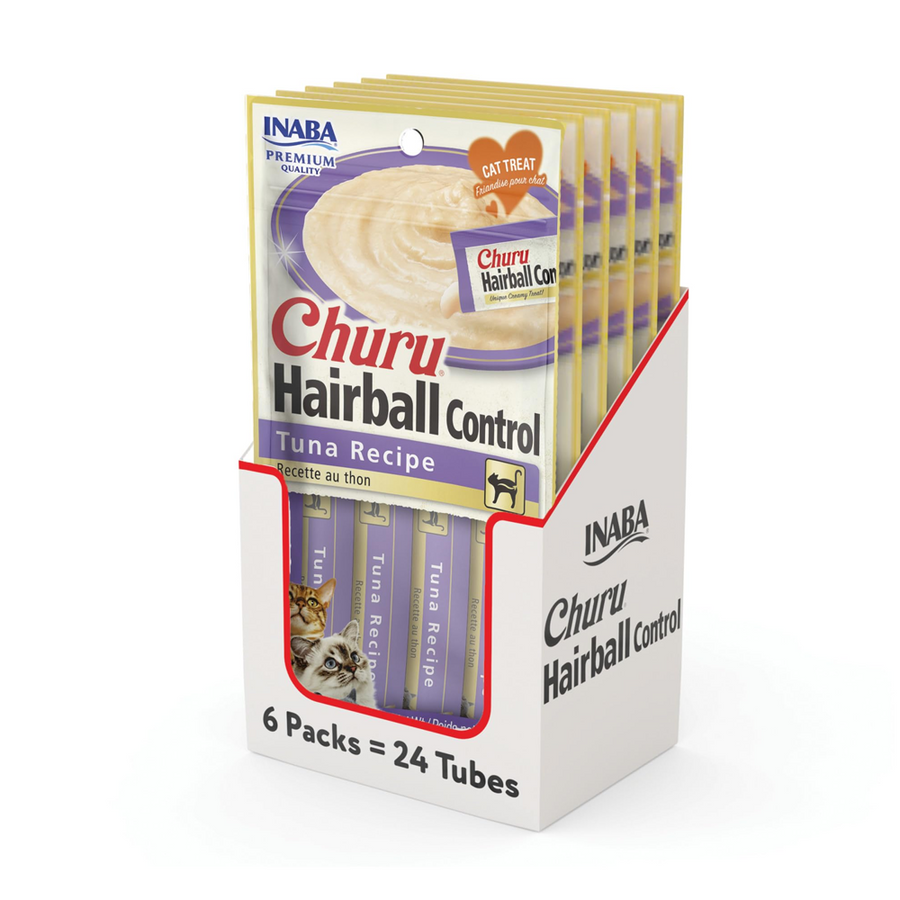 Inaba Churu Hairball Control Premio para Gato Receta de Atún (Caja 24 Tubos 14g c/u)