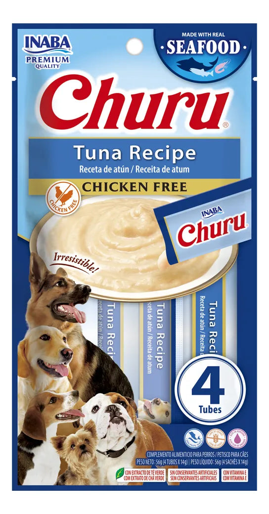Inaba Churu Dog Premios para Perro Receta de Atún (caja 24 tubos 14g c/u)