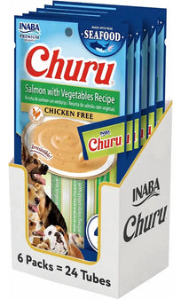 Inaba Churu Dog Premios para Perro Receta de Salmón y Vegetales  (caja 24 tubos 14g c/u)