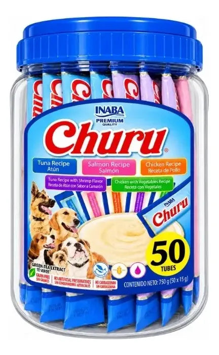 Inaba Churu Dog Premios para Perro Receta Variedad de Mariscos (Bote con 50 piezas)
