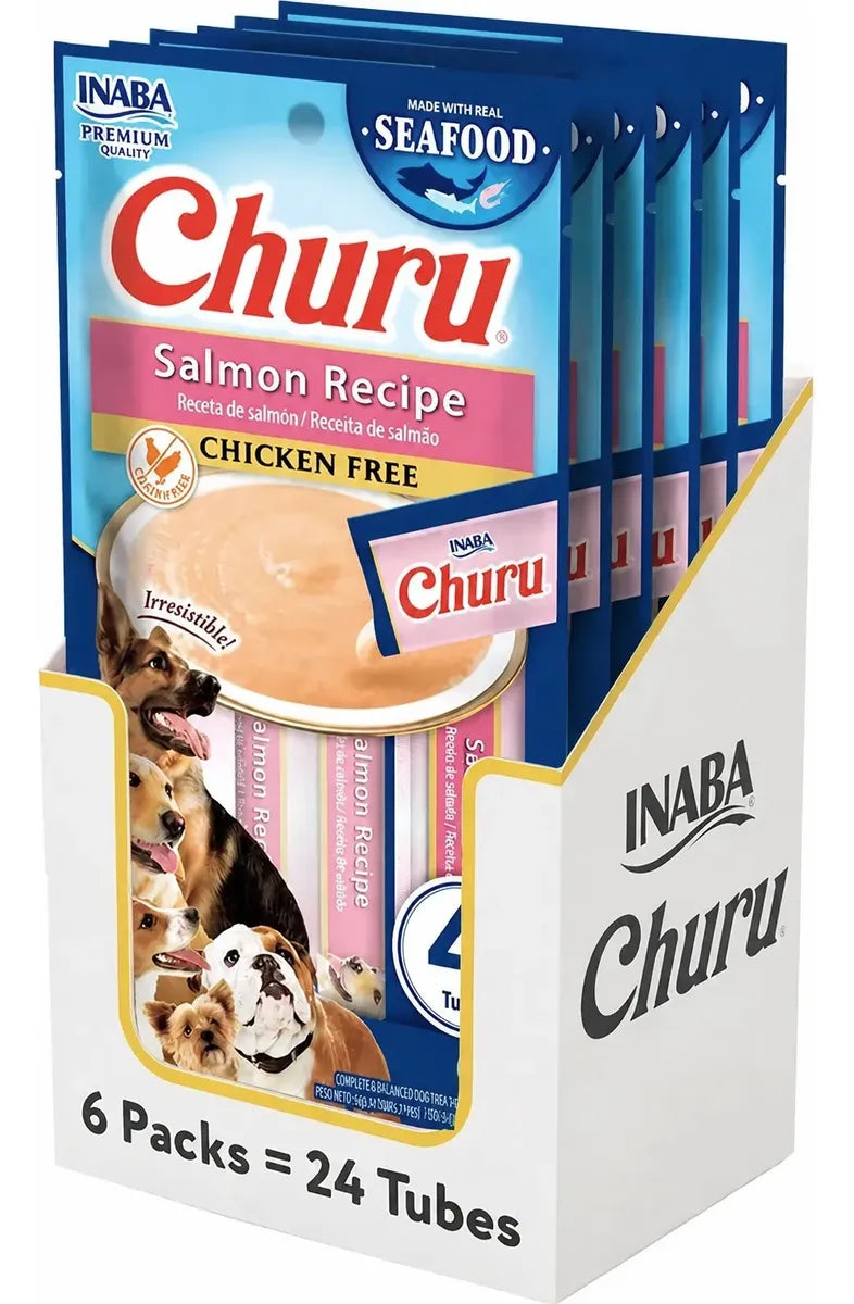 Inaba Churu Dog Premios para Perro Receta de Salmón (caja 24 tubos 14g c/u)