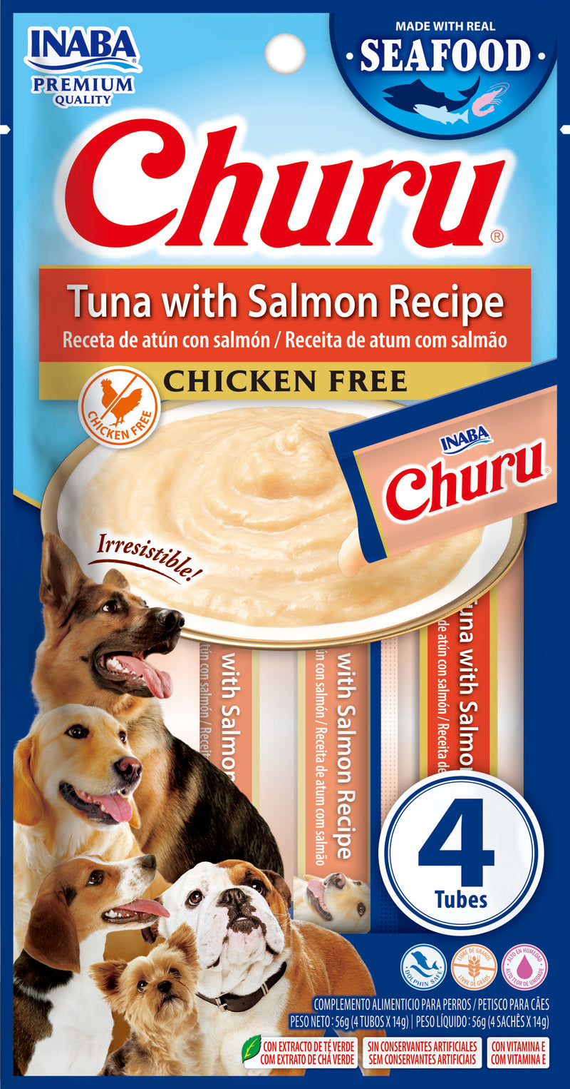 Inaba Churu Dog Premios para Perro Receta de Atún y Salmón (caja 24 tubos 14g c/u)