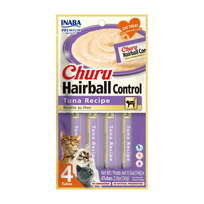 Inaba Churu Hairball Control Premio para Gato Receta de Atún (Caja 24 Tubos 14g c/u)