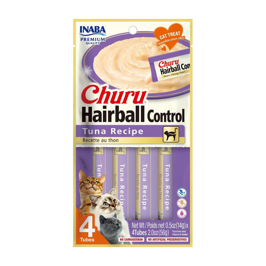 Inaba Churu Hairball Control Premio para Gato Receta de Atún (Caja 24 Tubos 14g c/u)