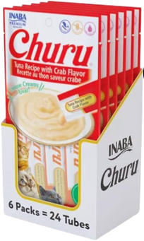 Inaba Churu Premio para gato receta de atún/cangrejo (caja 24 tubos 14g c/u)