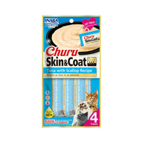 Inaba Churu Skin & Coat Premio para gato receta de atún/vieira (caja 24 tubos 14g c/u)