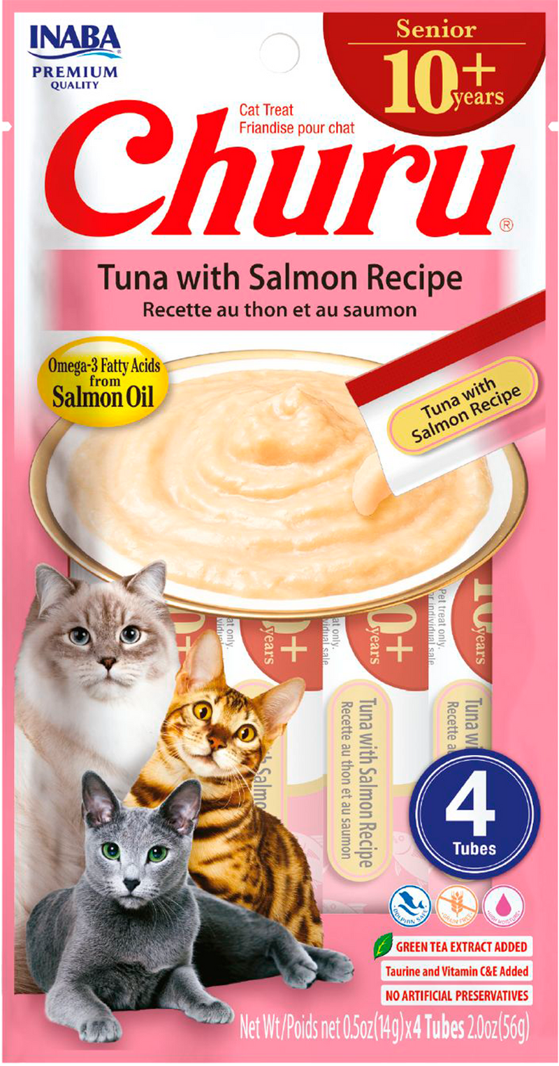 Inaba Churu Senior Premio para gato receta de atún con salmón (caja 24 tubos 14g c/u)