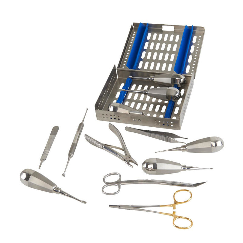 KRUUSE Juego De 12 Instrumentos Extracción, Elevadores Con Alas Mango Corto, Estuche de Acero Inoxidable